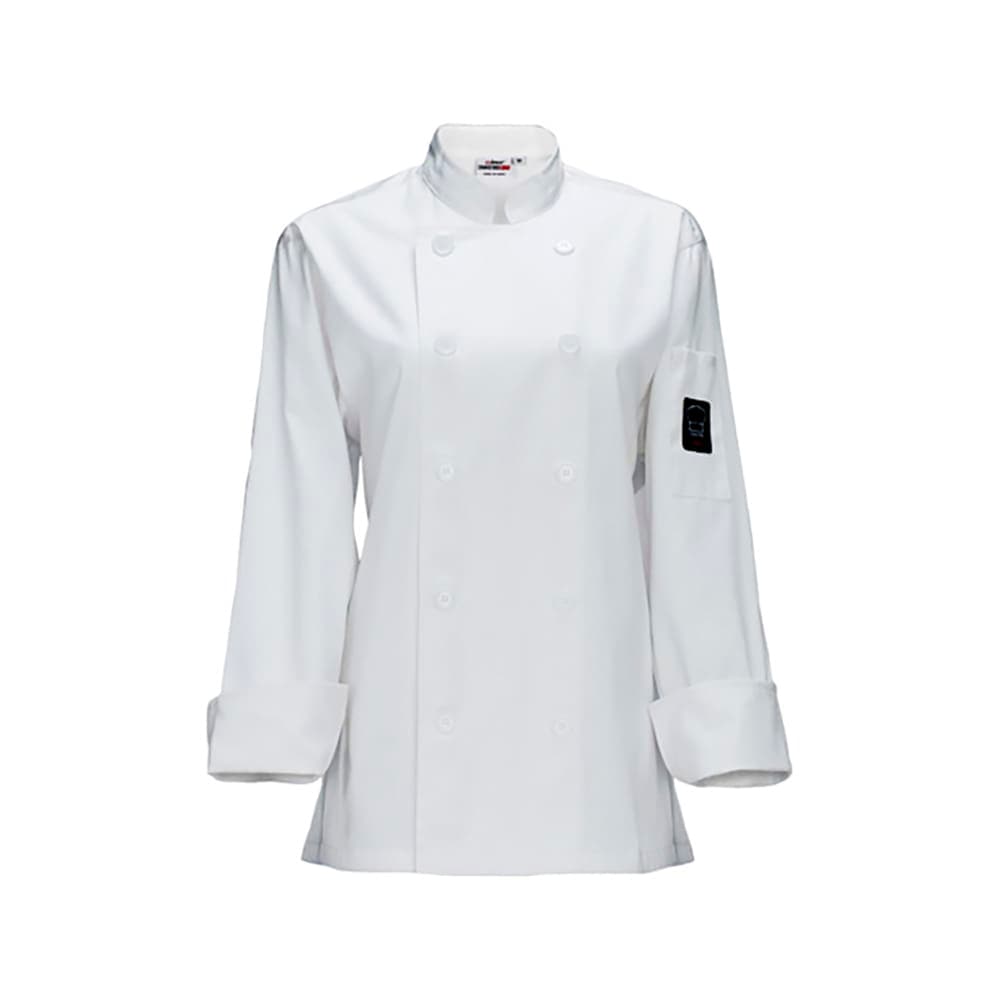 Winco UNF-7WM Beacon Women's Chef's Jacket w/ Long Sleeves - Poly/Cotton, White, Medium