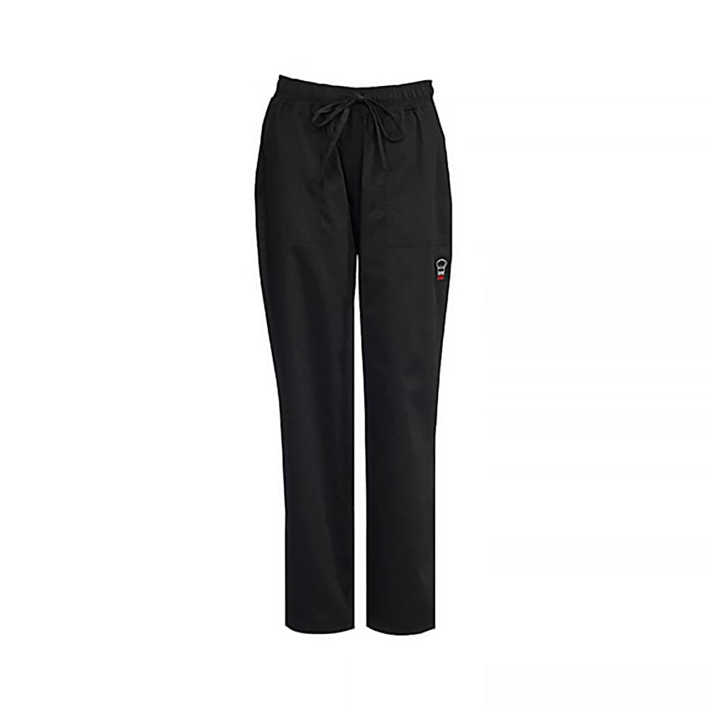 Winco UNF-8KL Briley Women's Chef Pants w/ Elastic Waist & Drawstring - Poly/Cotton, Black, Large