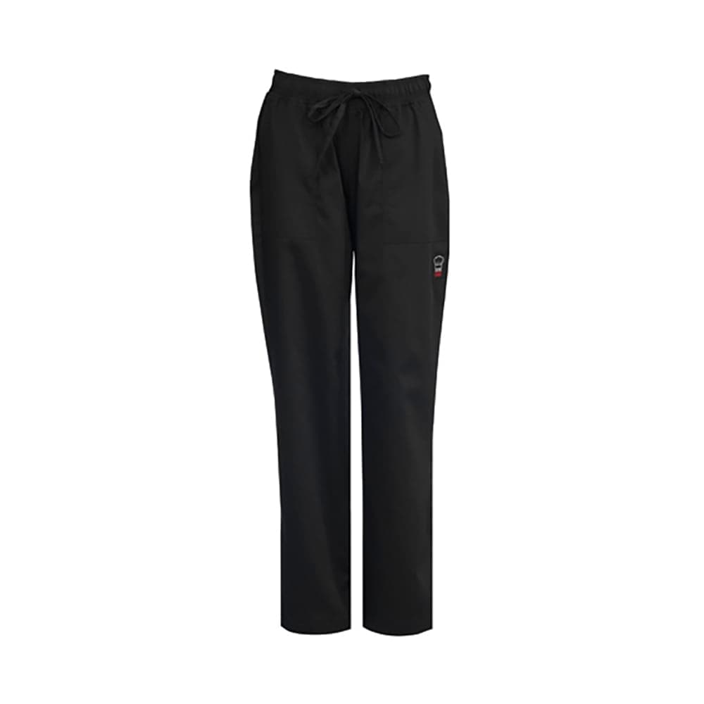 Winco UNF-8KS Briley Women's Chef Pants w/ Elastic Waist & Drawstring - Poly/Cotton, Black, Small
