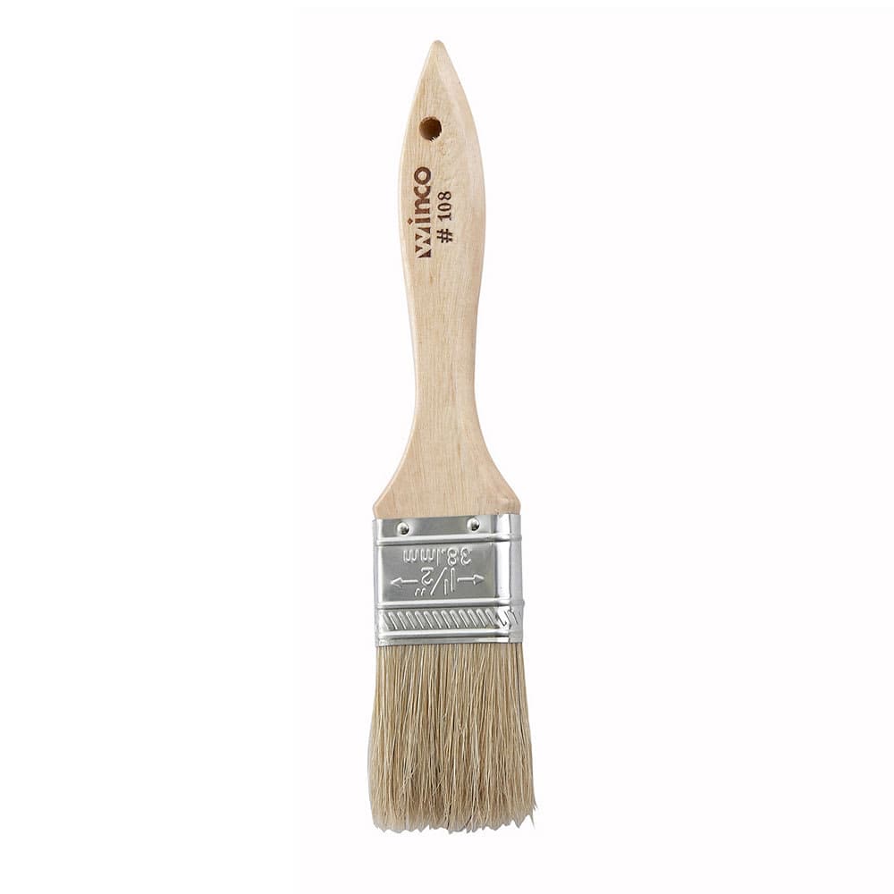 Winco WBR-15 Flat Pastry Brush, 1 1/2" Wide w/ Flat Boar Bristles & Wooden Handle