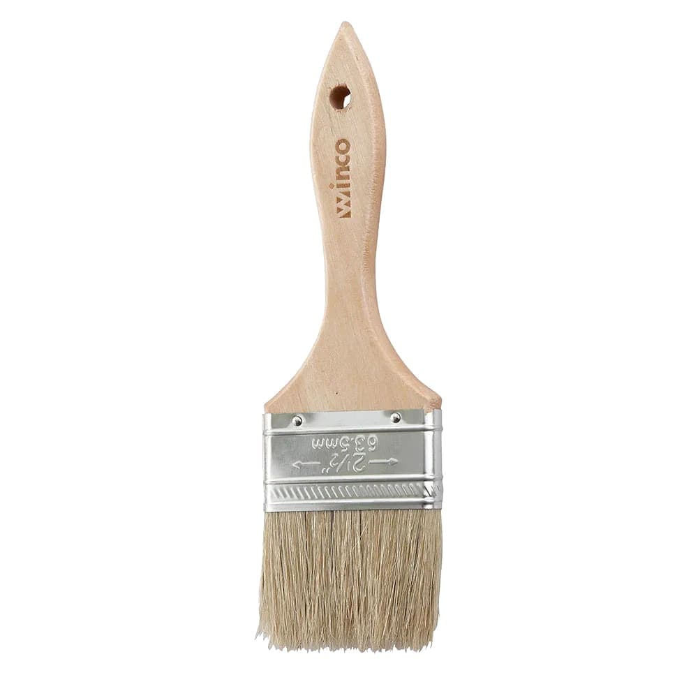 Winco WBR-25 Flat Pastry Brush, 2 1/2" Wide w/ Flat Boar Bristles & Wooden Handle