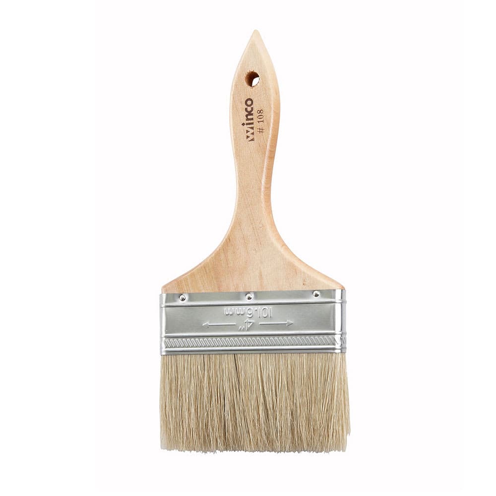 Winco WBR-40 Flat Pastry Brush, 4" Wide w/ Flat Boar Bristles & Wooden Handle