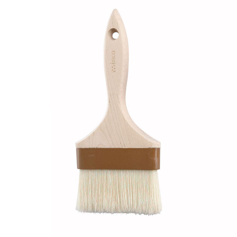 Winco WFB-40 Flat Pastry Basting Brush, 4" Wide w/ Flat Boar Bristles & Wooden Handle