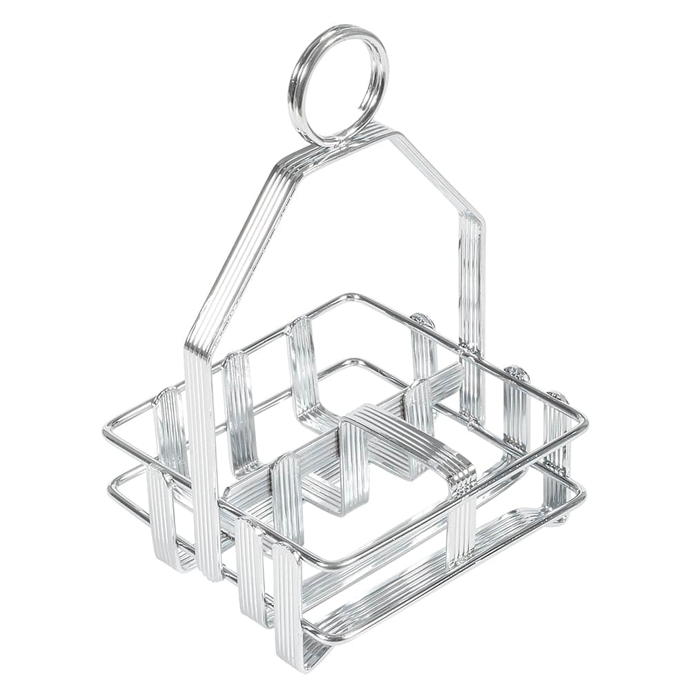 Winco WH-7 3 Compartment Square Condiment Caddy - Chrome Plated Metal