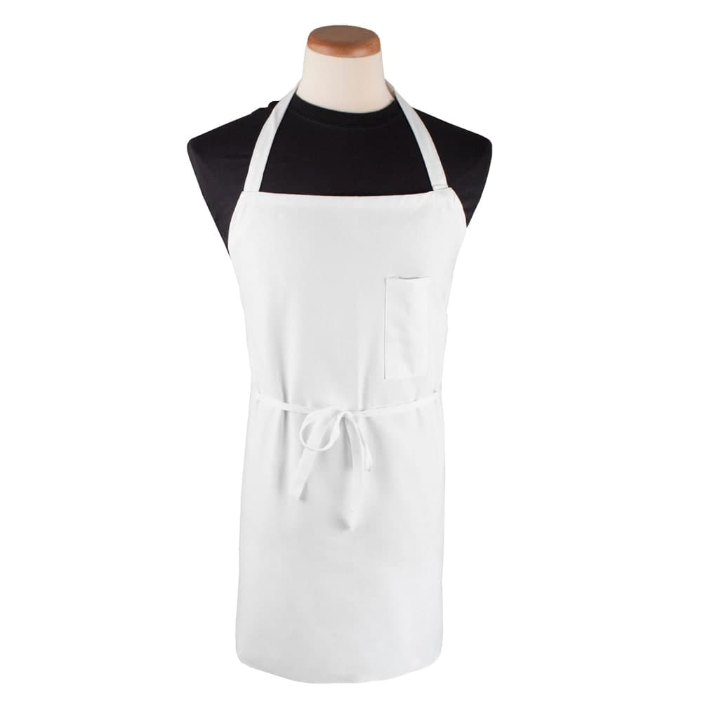 Chef Revival Bib Apron w/ Pencil Pocket &amp; Durable Self-Ties, 34&quot; x 34&quot;, White (600BAW-D)