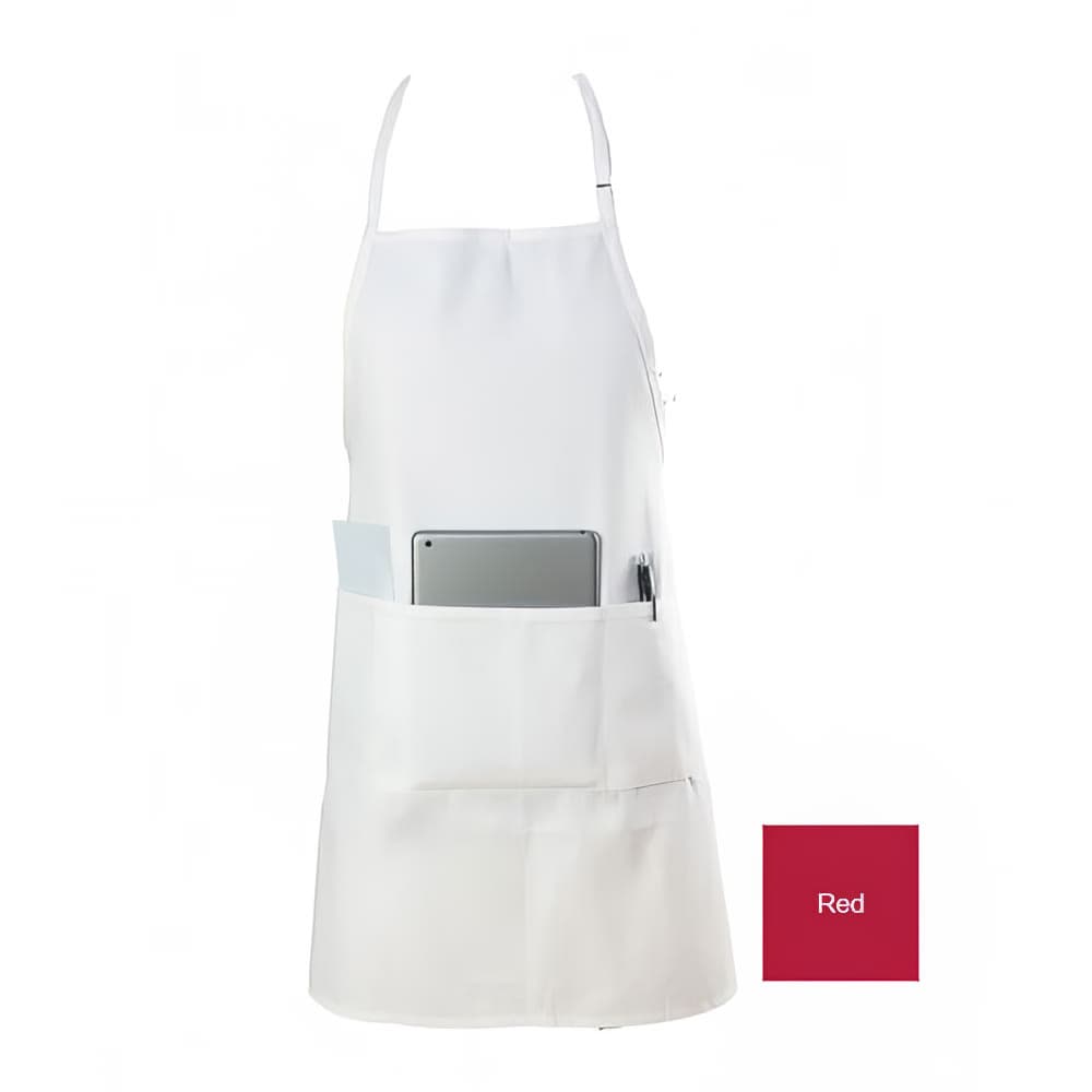 Chef Revival Bib Apron, 3 Compartment Pocket, Poly/Cotton, 28 x 30", Red (601BAO-3-RD)