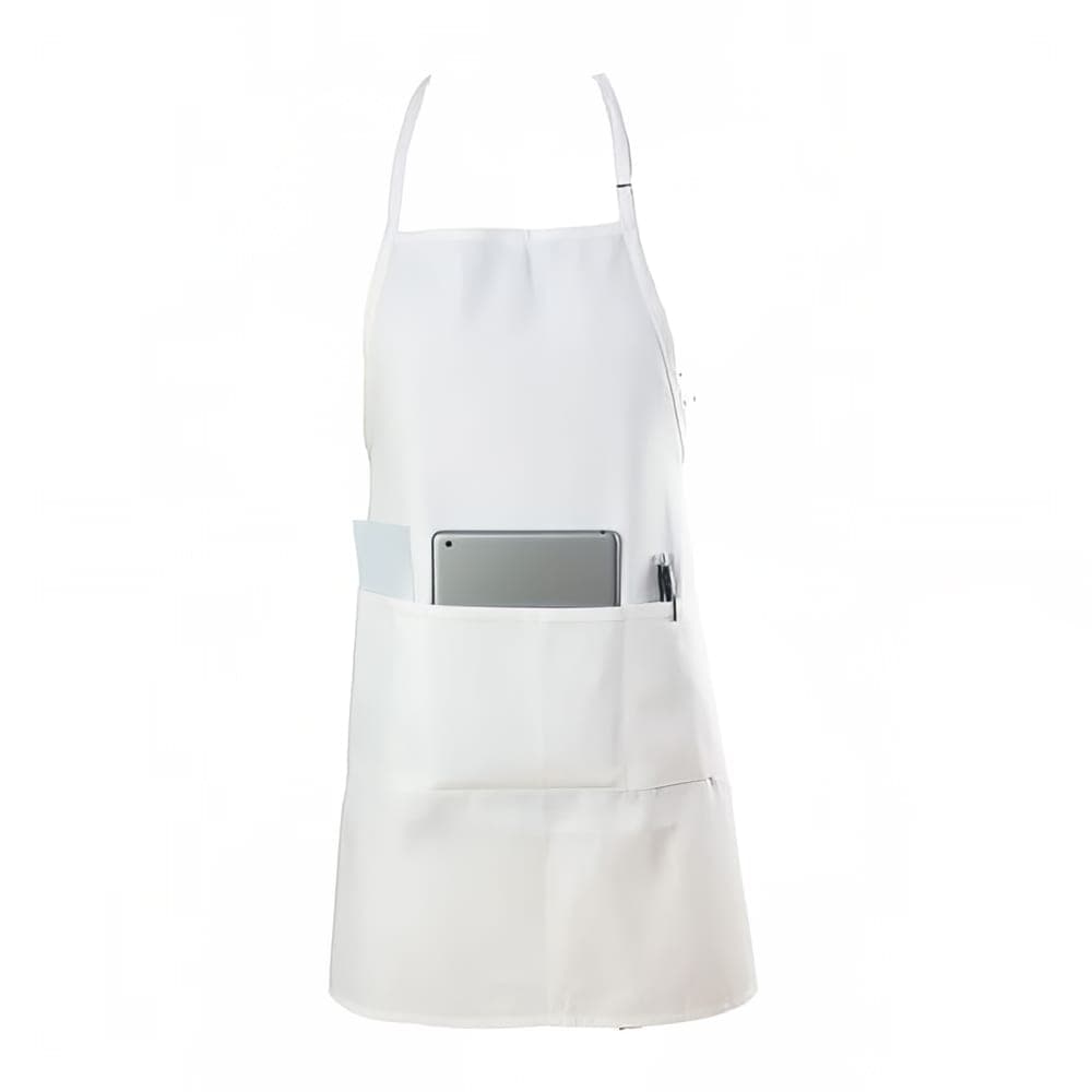 Chef Revival Bib Apron, 3 Compartment Pocket, Poly/Cotton, 28 x 30&quot;, White (601BAO-3-WH)