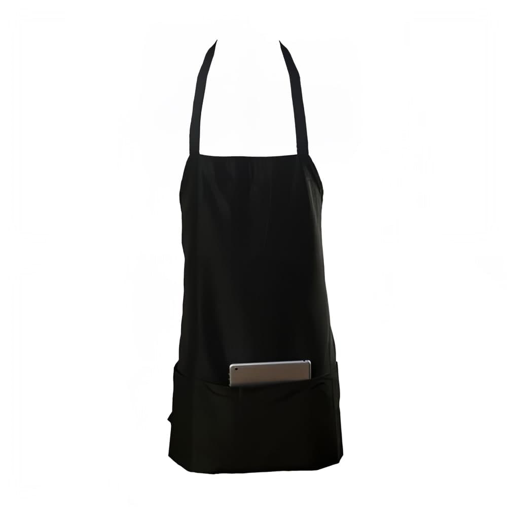 Chef Revival Bib Apron, Polyspun, 24&quot; x 27&quot;, 3 Lower Pockets, Black (602PS-BK)