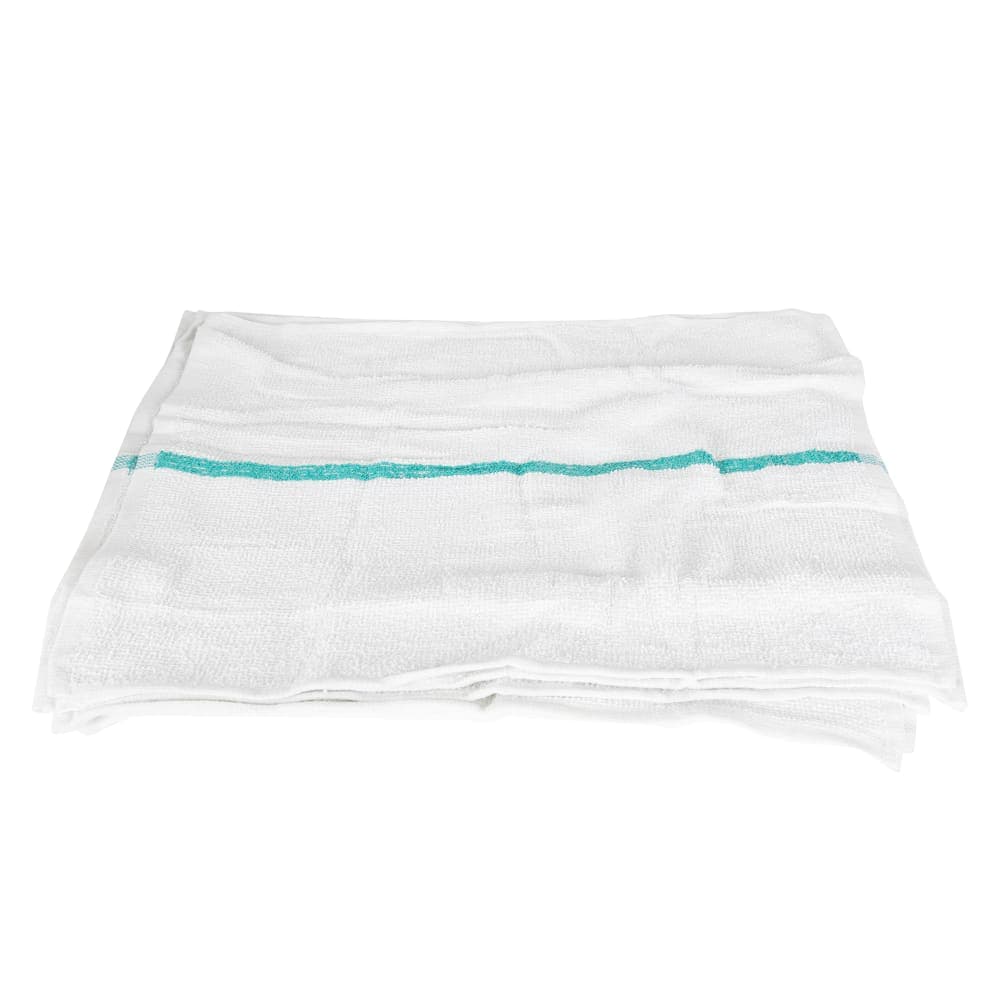 Chef Revival White Cotton Bar Towel w/ Green Stripe, 16" x 19" (700BRT-GRS)