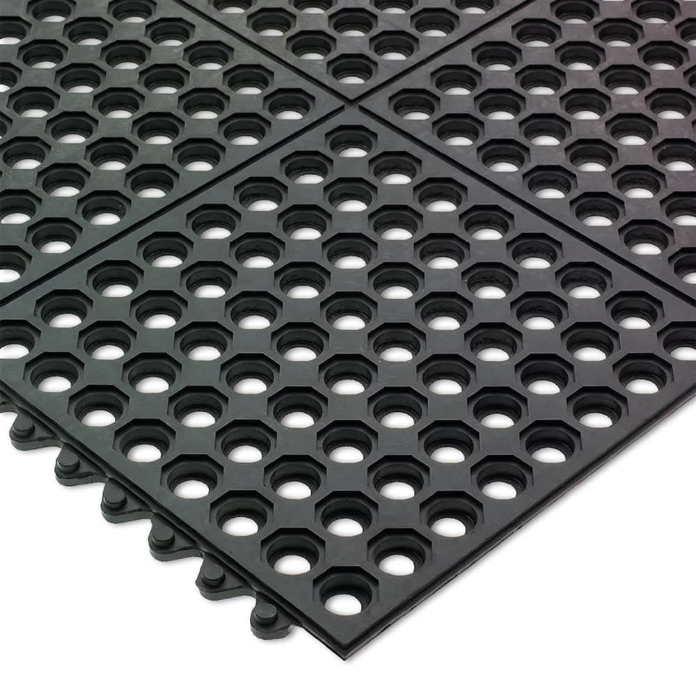 San Jamar KM1140B Rubber Bar Mat, Anti Slip & Grease Resistant, 3' x 3' x  1/2", Black