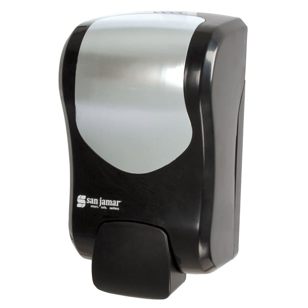 San Jamar S970BKSS 30 1/2 oz Wall Mount Manual Liquid Hand Soap/Sanitizer Dispenser - Plastic, Black/Stainless