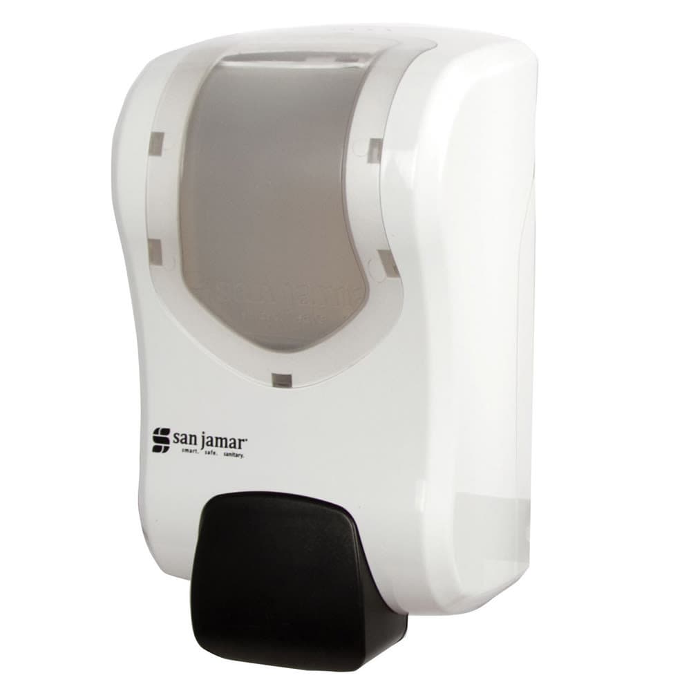 San Jamar S970WHCL 30 1/2 oz Wall Mount Manual Liquid Hand Soap/Sanitizer Dispenser - Plastic, White/Clear