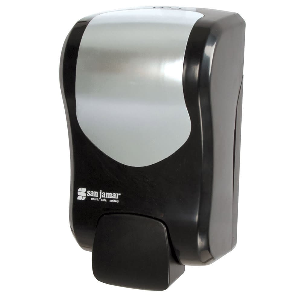 San Jamar SF970BKSS 30 1/2 oz Wall Mount Manual Foam Hand Soap Dispenser - Plastic, Black/Stainless