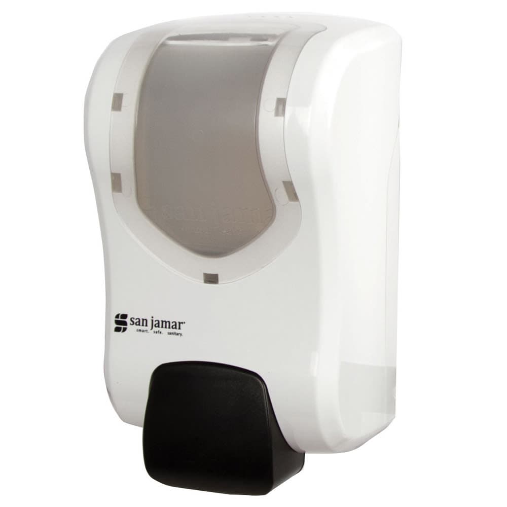 San Jamar SF970WHCL 30 1/2 oz Wall Mount Manual Foam Hand Soap Dispenser - Plastic, White/Clear