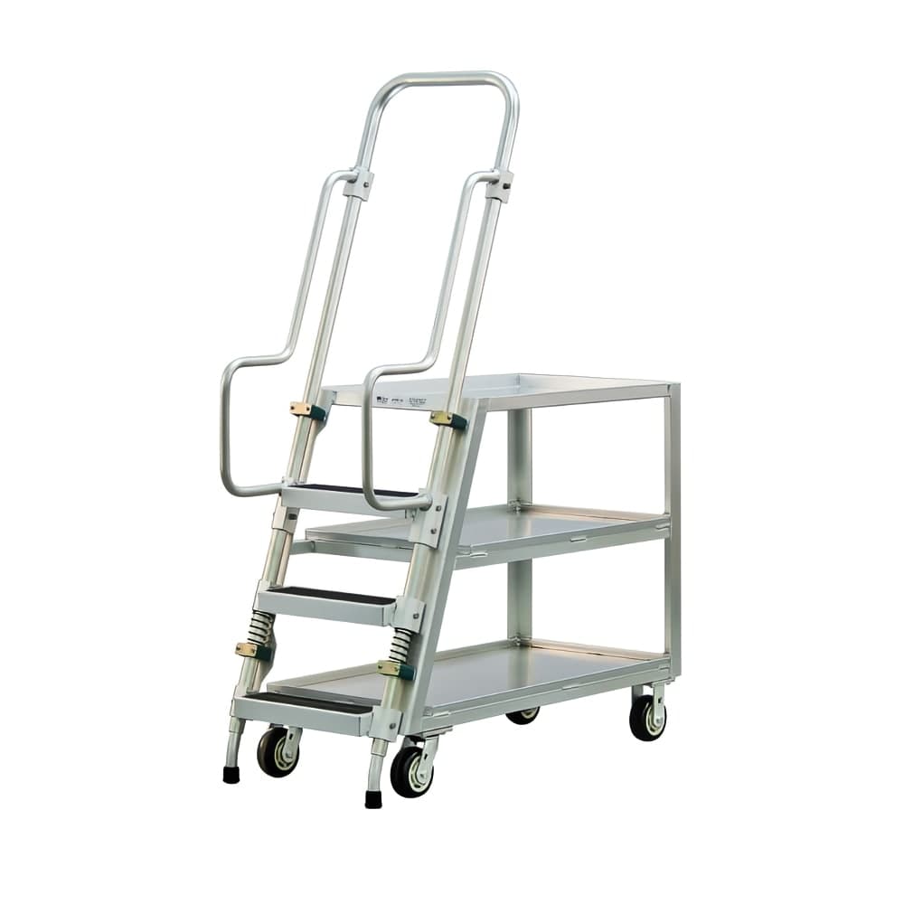 New Age 3-Step Ladder Cart w/ (3) Shelves - Aluminum Alloy (50061)