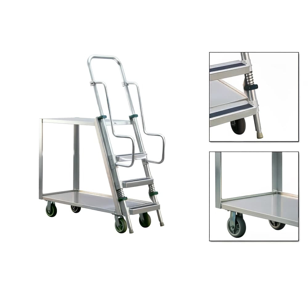 New Age 3-Step Ladder Cart w/ (2) Shelves - Aluminum Alloy (99640)