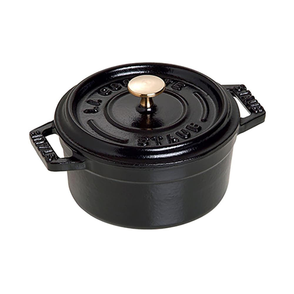 Staub Mini Round La Cocotte w/  1/4 qt Capacity & Enamel Coated Cast Iron, Black Matte (1003176)