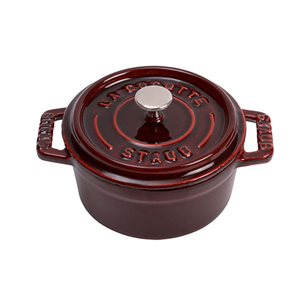 Staub Mini Round La Cocotte w/  1/4 qt Capacity & Enamel Coated Cast Iron, Grenadine (1004195)