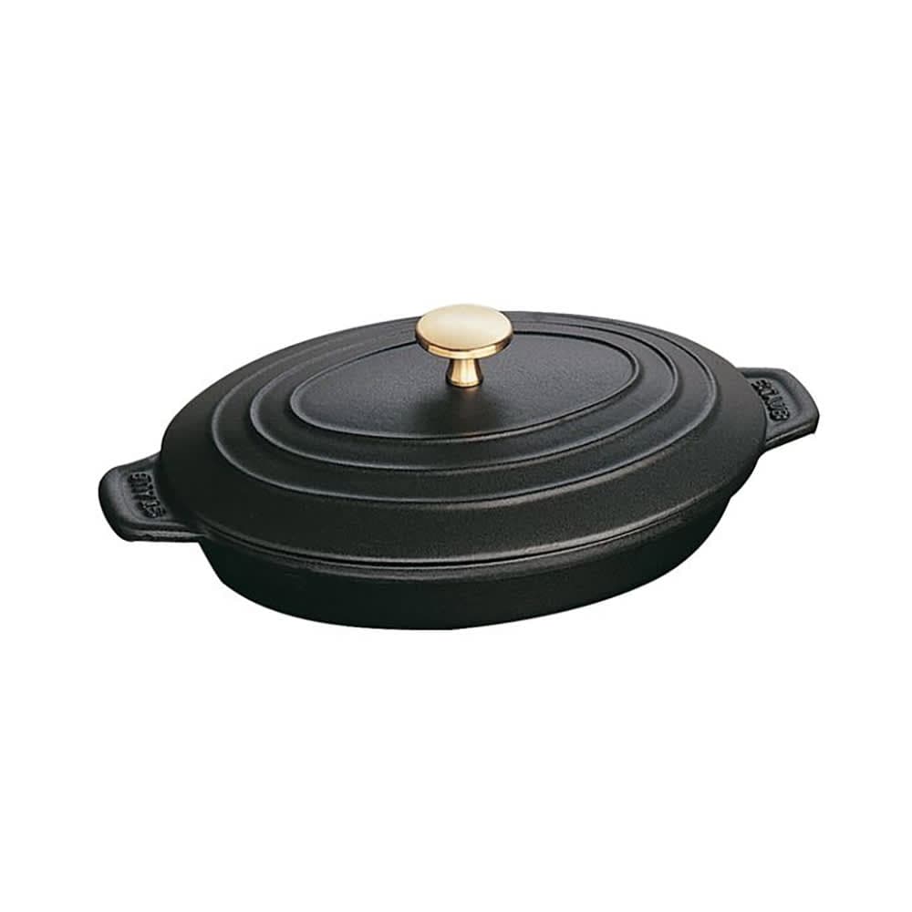 Staub 1 qt Oval Baking Dish w/ Lid, Enamel Coated Cast Iron, Black Matte (1004135)
