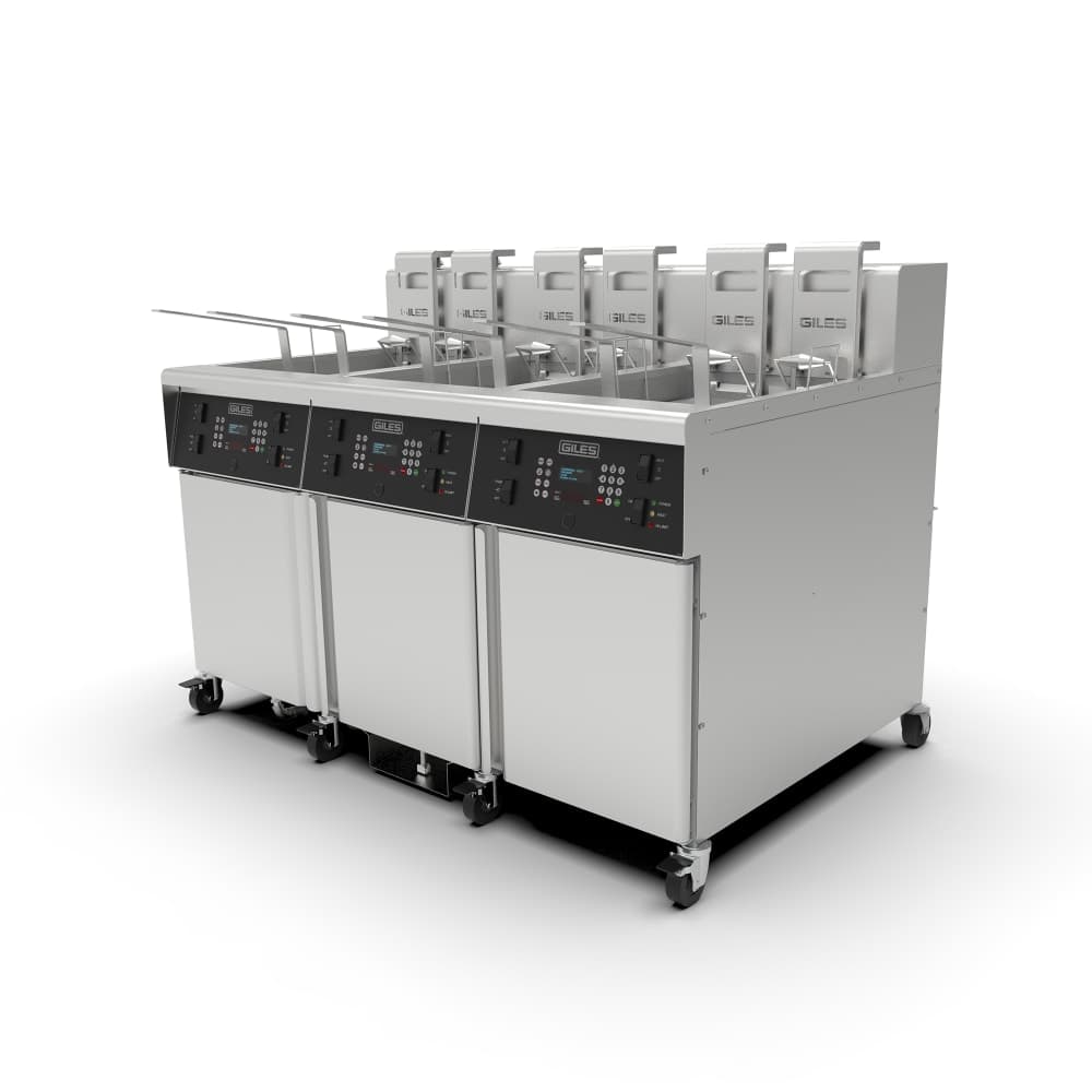 Giles GBF-80/80/80G Gas Fryer - (3) 80 lb Vat, Floor Model, Natural Gas