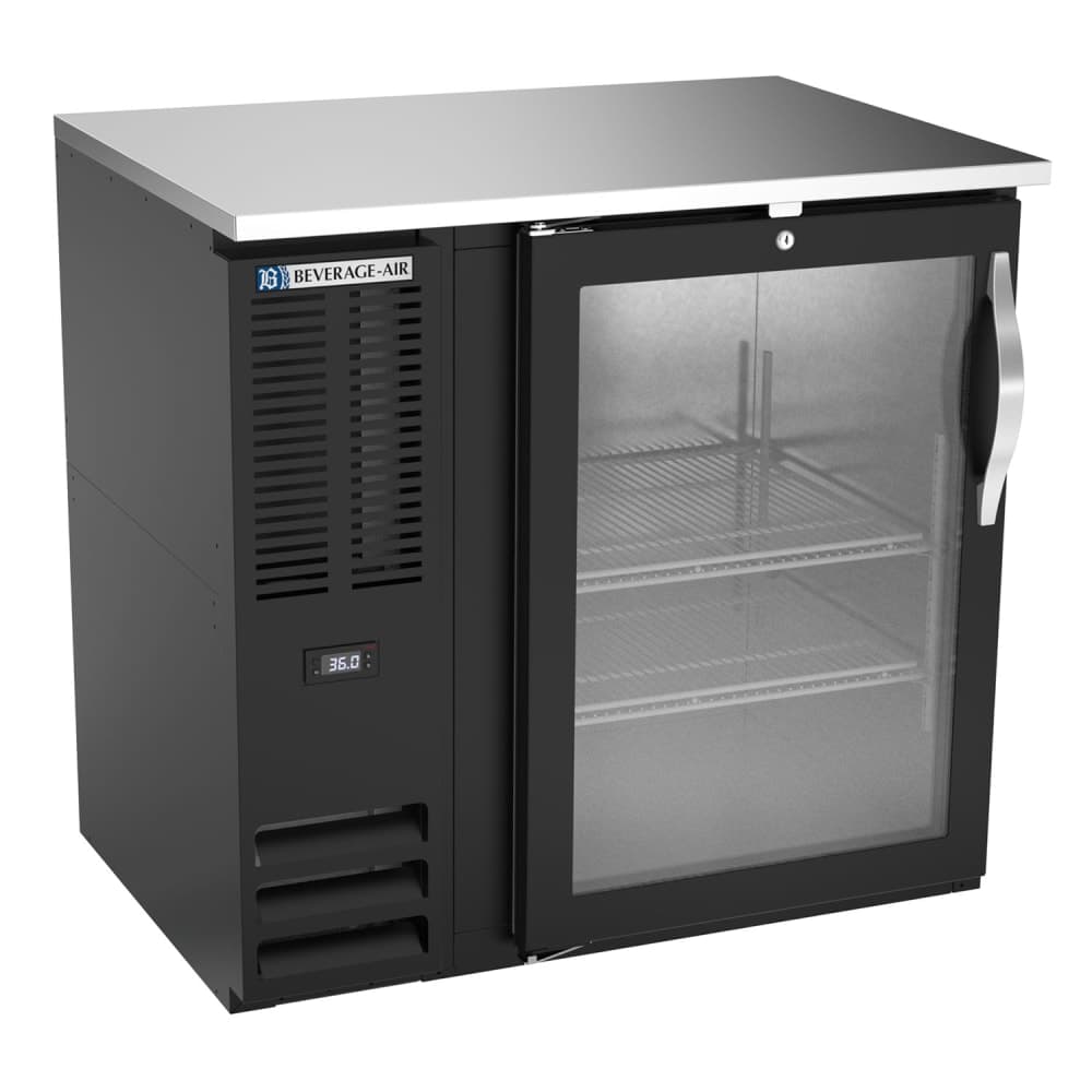 Beverage-Air BBN36HC-G-B 36" Bar Refrigerator - 1 Swinging Glass Door, Black, 115v