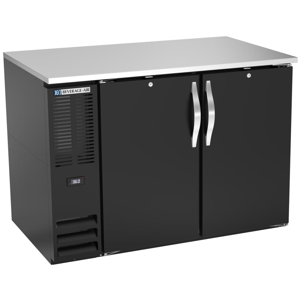 Beverage-Air BB48HC-F-B 48" Bar Refrigerator - 2 Swinging Solid Doors, Black, 115v