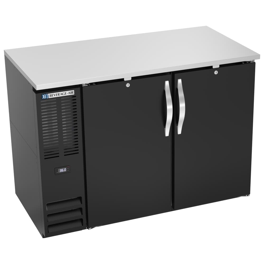 Beverage-Air BBN48HC-F-B 48" Bar Refrigerator - 2 Swinging Solid Doors, Black, 115v