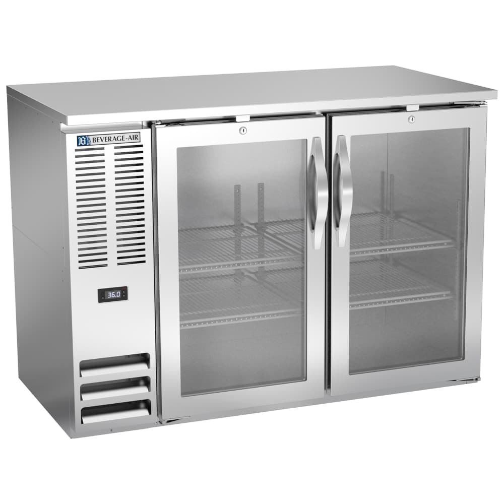 Beverage-Air BBN48HC-FG-S 48" Bar Refrigerator - 2 Swinging Glass Doors, Stainless, 115v