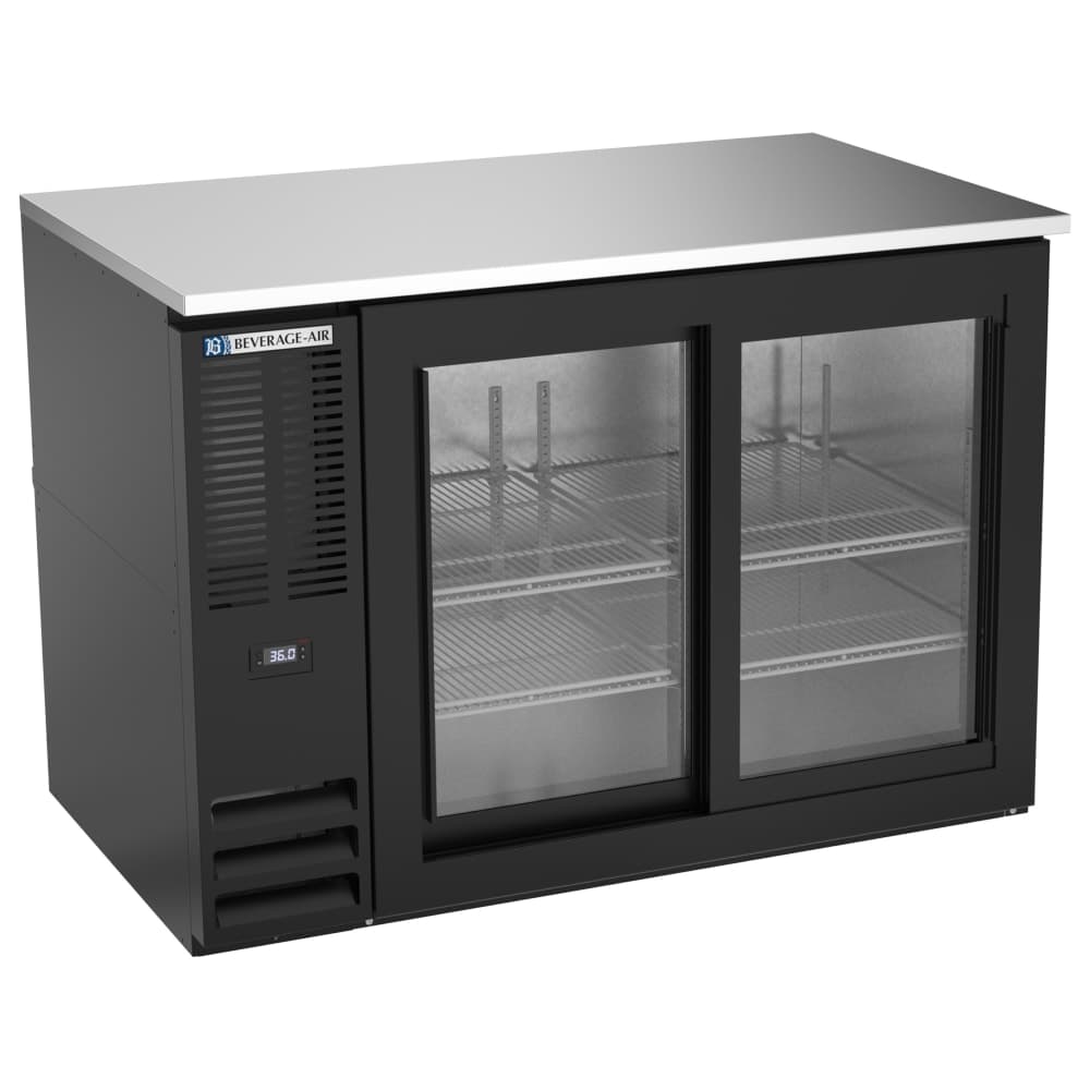 Beverage-Air BB48HC-F-GS-B 48" Bar Refrigerator - 2 Sliding Glass Doors, Black, 115v