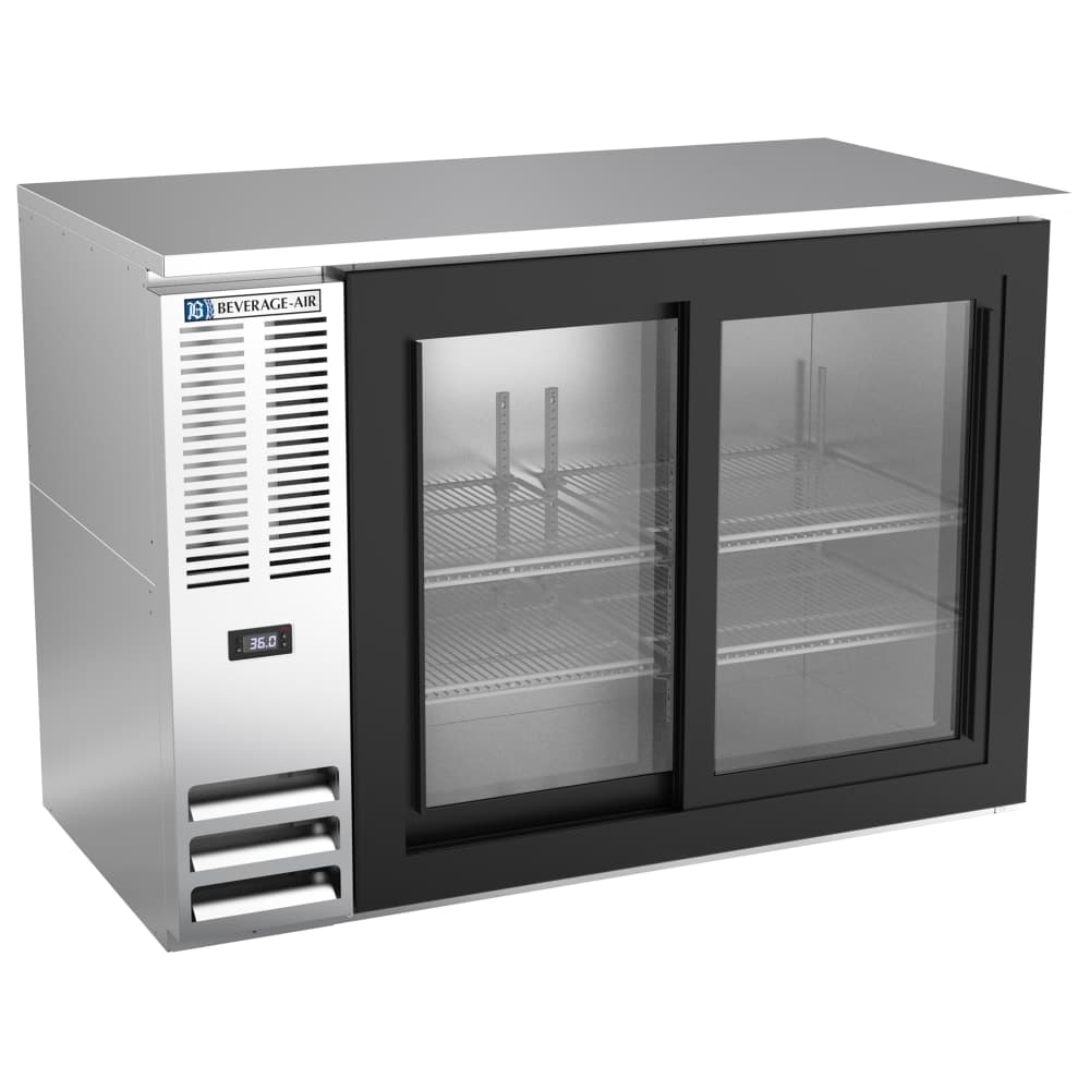 Beverage-Air BBN48HC-F-GS-S 48" Bar Refrigerator - 2 Sliding Glass Doors, Stainless, 115v