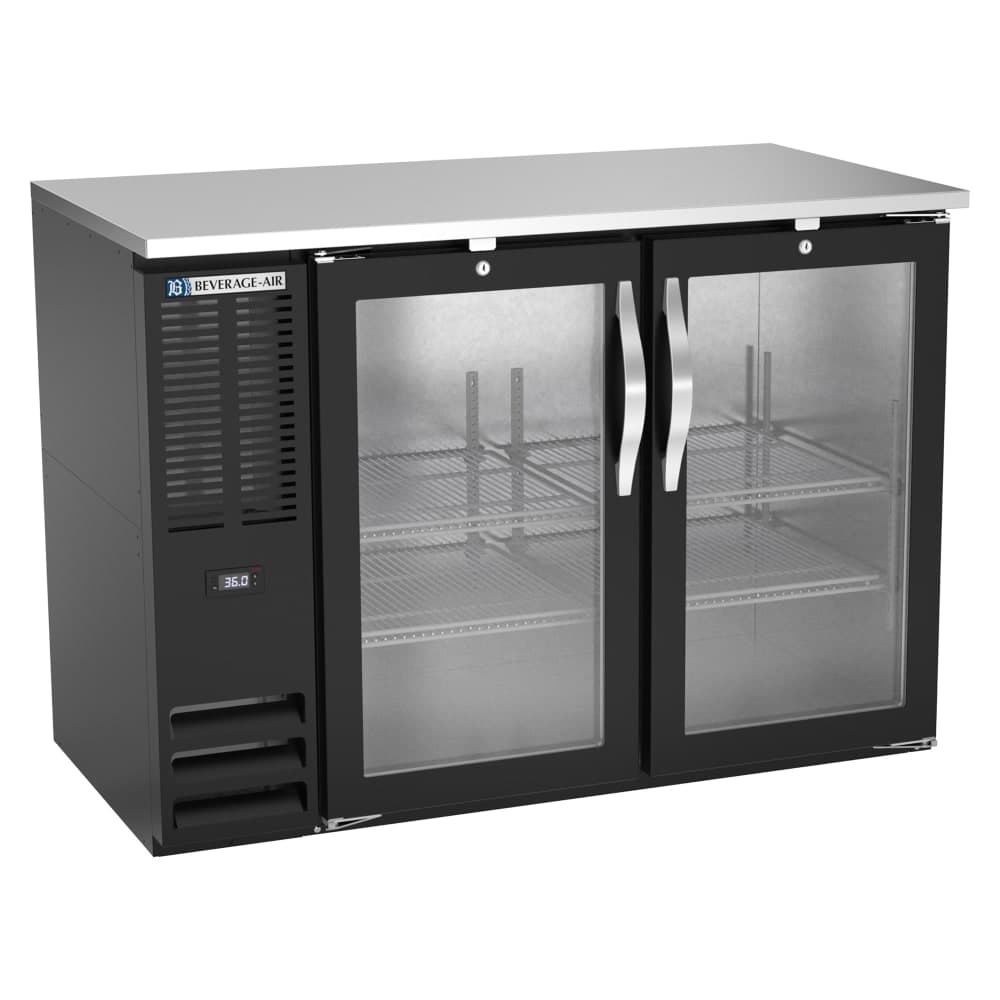 Beverage-Air BBN48HC-G-B 48" Bar Refrigerator - 2 Swinging Glass Doors, Black, 115v