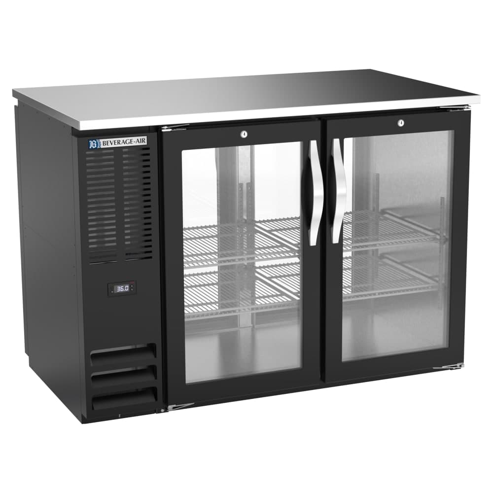 Beverage-Air BBN48HC-G-PT-B 48" Bar Refrigerator - 4 Swinging Glass Doors, Black, 115v