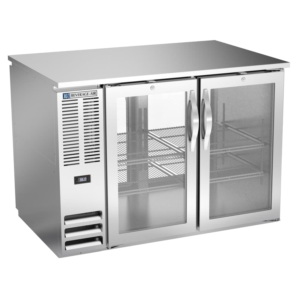 Beverage-Air BB48HC-G-PT-S 48" Bar Refrigerator - 4 Swinging Glass Doors, Stainless, 115v