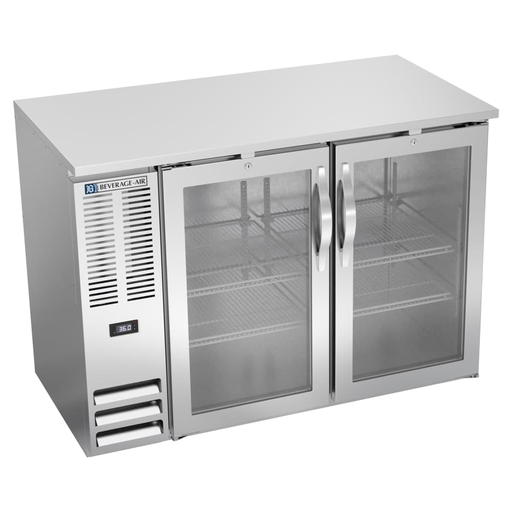 Beverage-Air BBN48HC-G-S 48" Bar Refrigerator - 2 Swinging Glass Doors, Stainless, 115v