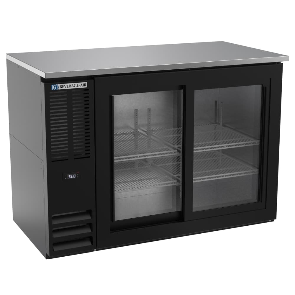 Beverage-Air BBN48HC-GS-B 48" Bar Refrigerator - 2 Sliding Glass Doors, Black, 115v