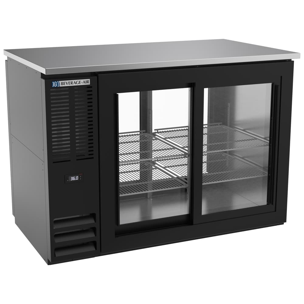 Beverage-Air BBN48HC-F-GS-PT-B 48" Bar Refrigerator - 4 Sliding Glass Doors, Black, 115v