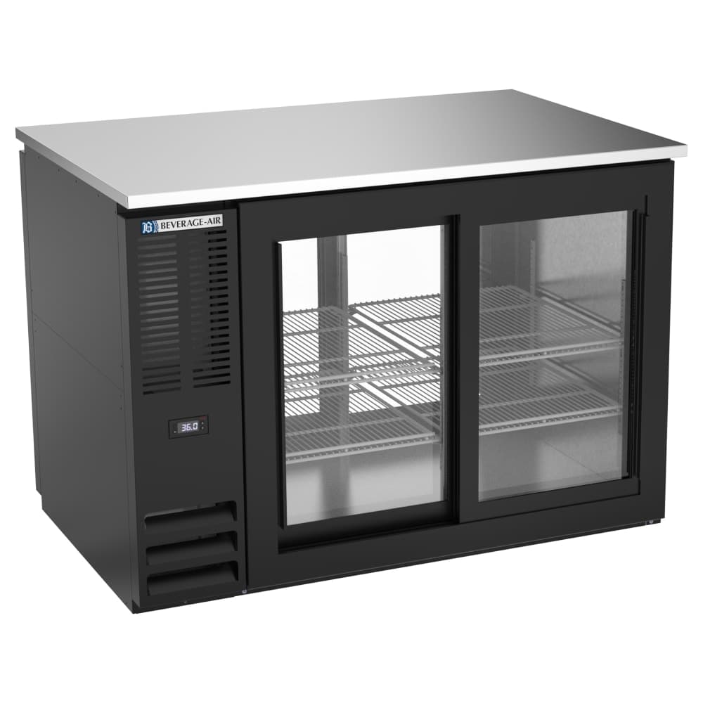 Beverage-Air BB48HC-GS-PT-B 48" Bar Refrigerator - 4 Sliding Glass Doors, Black, 115v