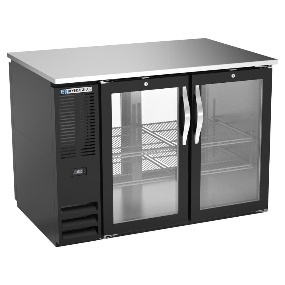Beverage-Air BB48HC-FG-PT-B 48" Pass Thru Bar Refrigerator - 4 Swinging Glass Doors, Black, 115v