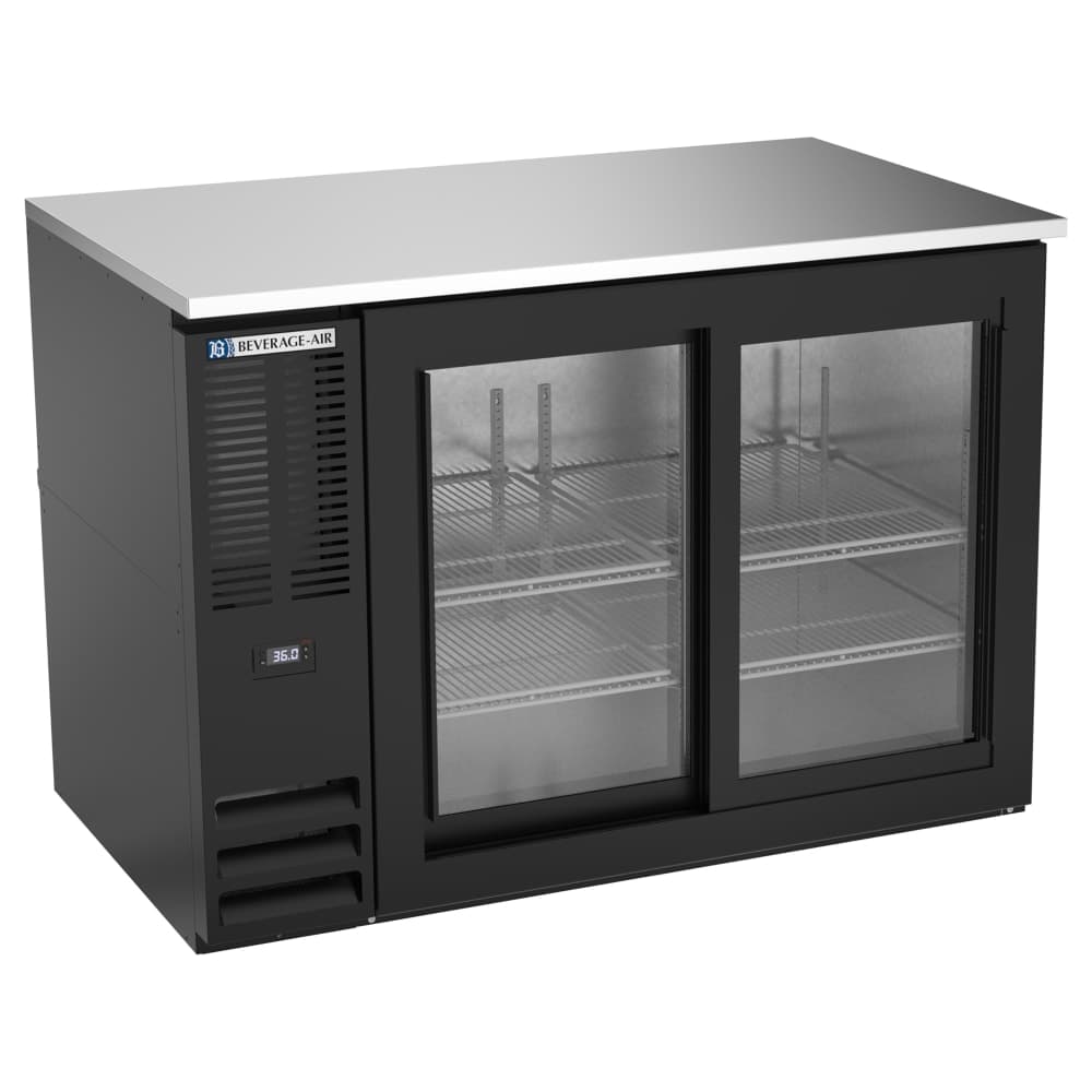 Beverage-Air BB48HC-F-GS-B 48" Bar Refrigerator - 2 Sliding Glass Doors, Black, 115v