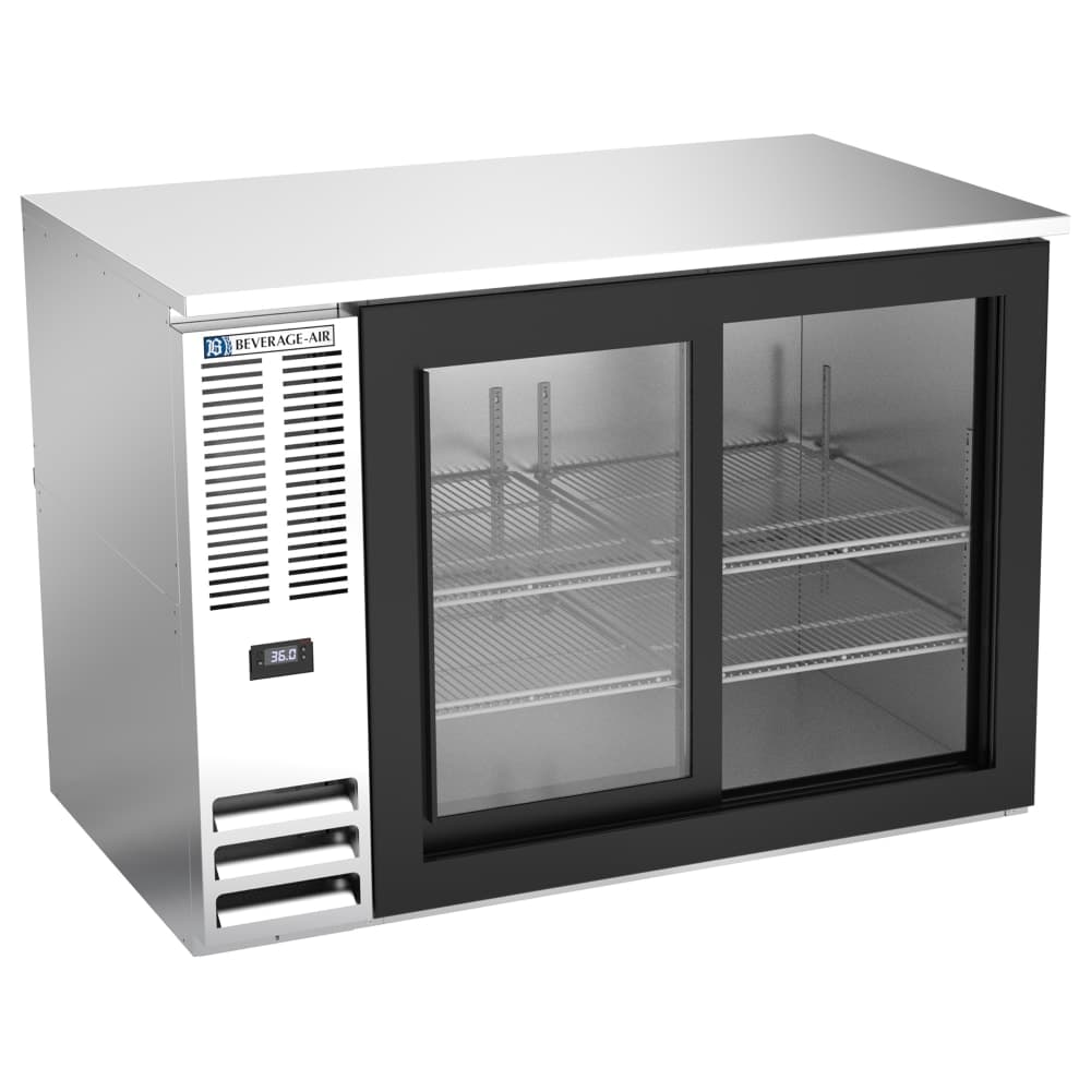 Beverage-Air BB48HC-F-GS-S 48" Bar Refrigerator - 2 Sliding Glass Doors, Stainless, 115v