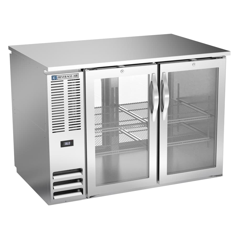 Beverage-Air BB48HC-G-PT-S 48" Pass Thru Bar Refrigerator - 4 Swinging Glass Doors, Stainless, 115v