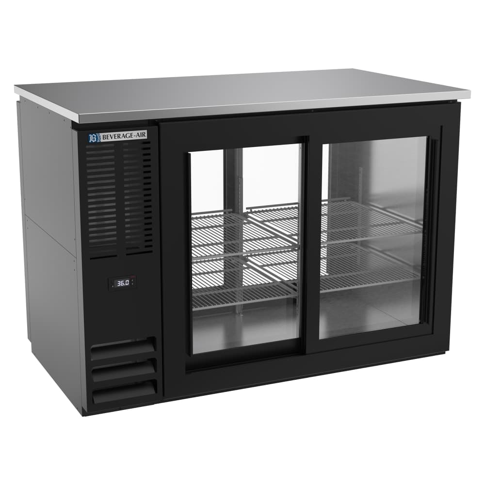 Beverage-Air BBN48HC-F-GS-PT-B 48" Pass Thru Bar Refrigerator - 4 Sliding Glass Doors, Black, 115v