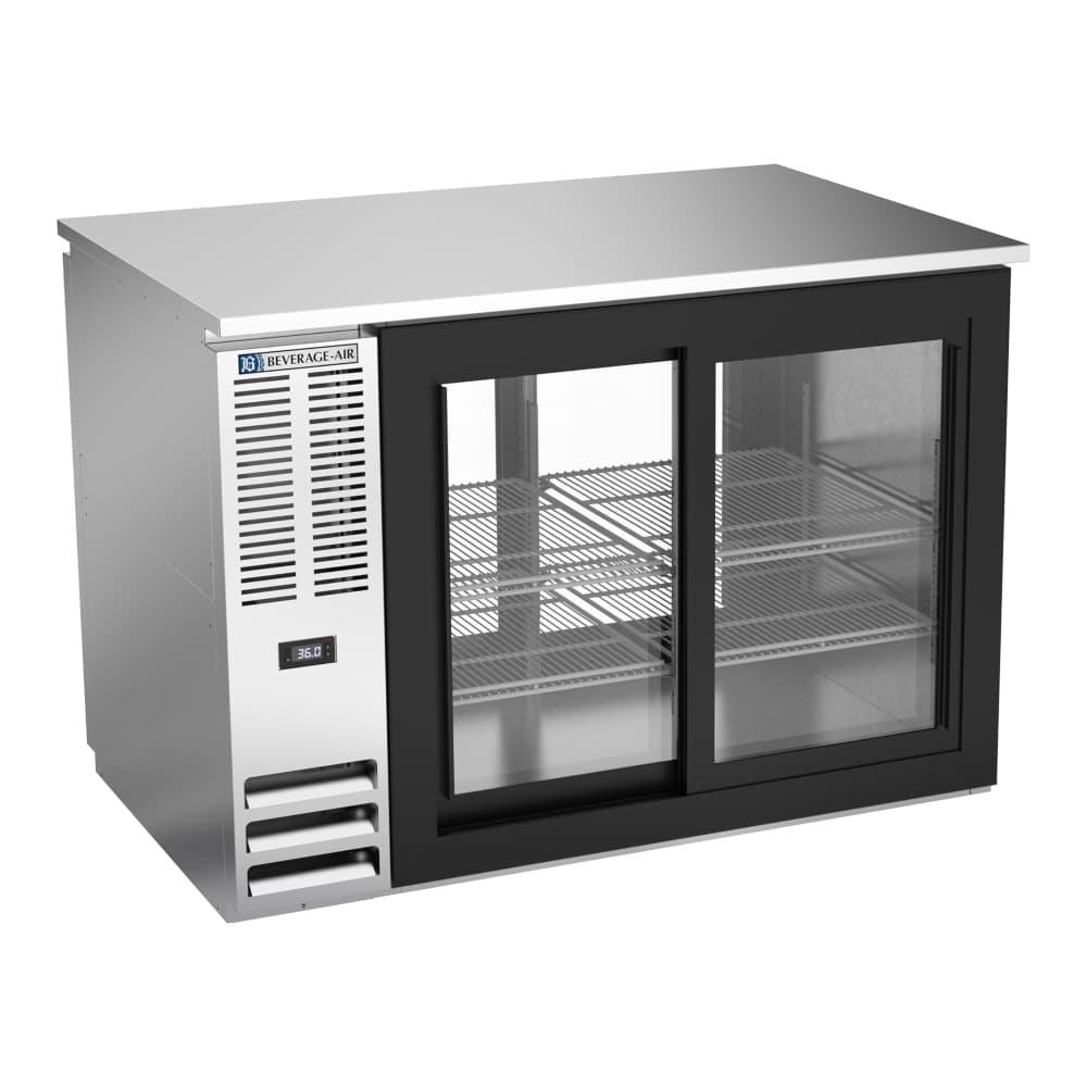 Beverage-Air BB48HC-GS-PT-S 48" Pass Thru Bar Refrigerator - 4 Sliding Glass Doors, Stainless, 115v