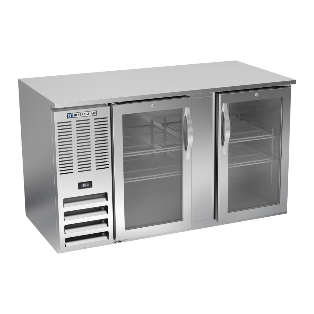 Beverage-Air BB58HC-FG-S 59" Bar Refrigerator - 2 Swinging Glass Doors, Stainless, 115v