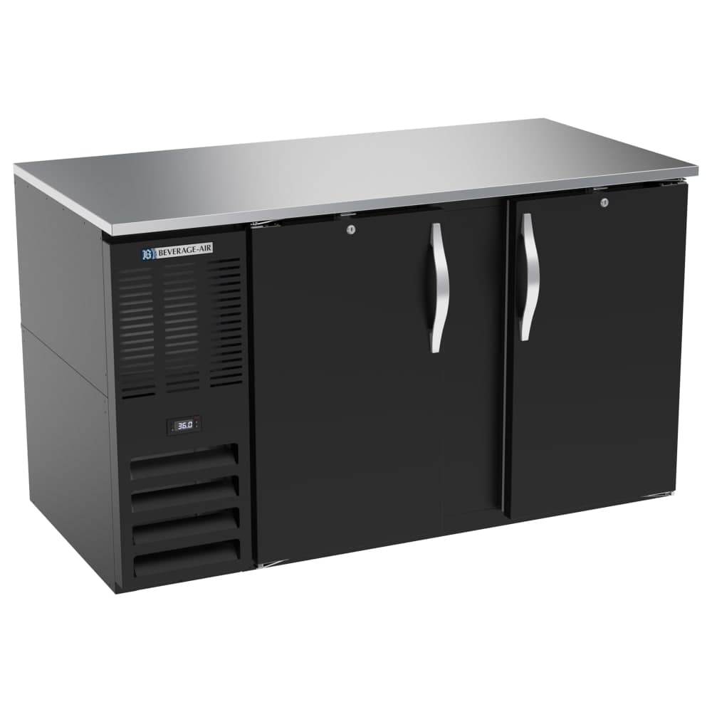 Beverage-Air BB58HC-F-B 58" Bar Refrigerator - 2 Swinging Solid Doors, Black, 115v
