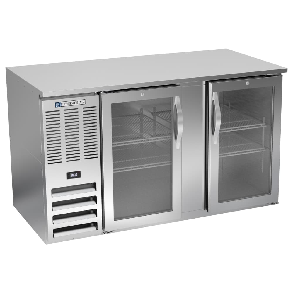 Beverage-Air BB58HC-FG-S 58" Bar Refrigerator - 2 Swinging Glass Doors, Stainless, 115v