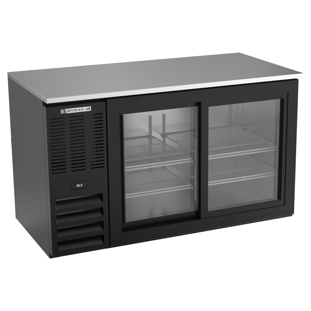 Beverage-Air BB58HC-F-GS-B 58" Bar Refrigerator - 2 Sliding Glass Doors, Black, 115v