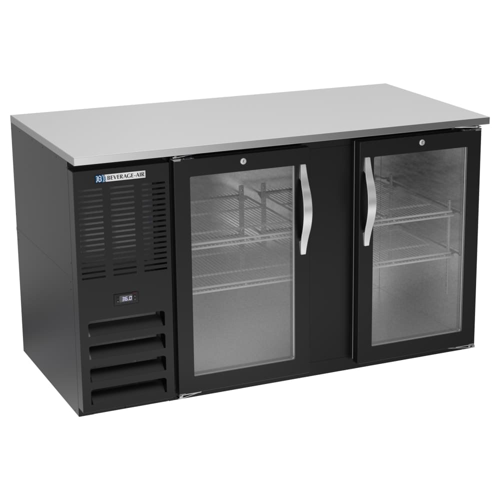 Beverage-Air BB58HC-G-B 58" Bar Refrigerator - 2 Swinging Glass Doors, Black, 115v