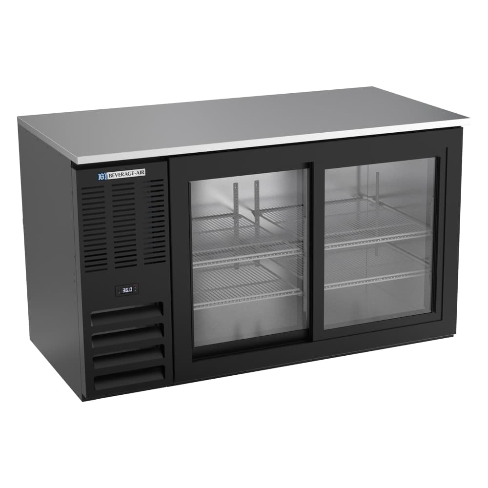 Beverage-Air BB58HC-GS-B 58" Bar Refrigerator - 2 Sliding Glass Doors, Black, 115v