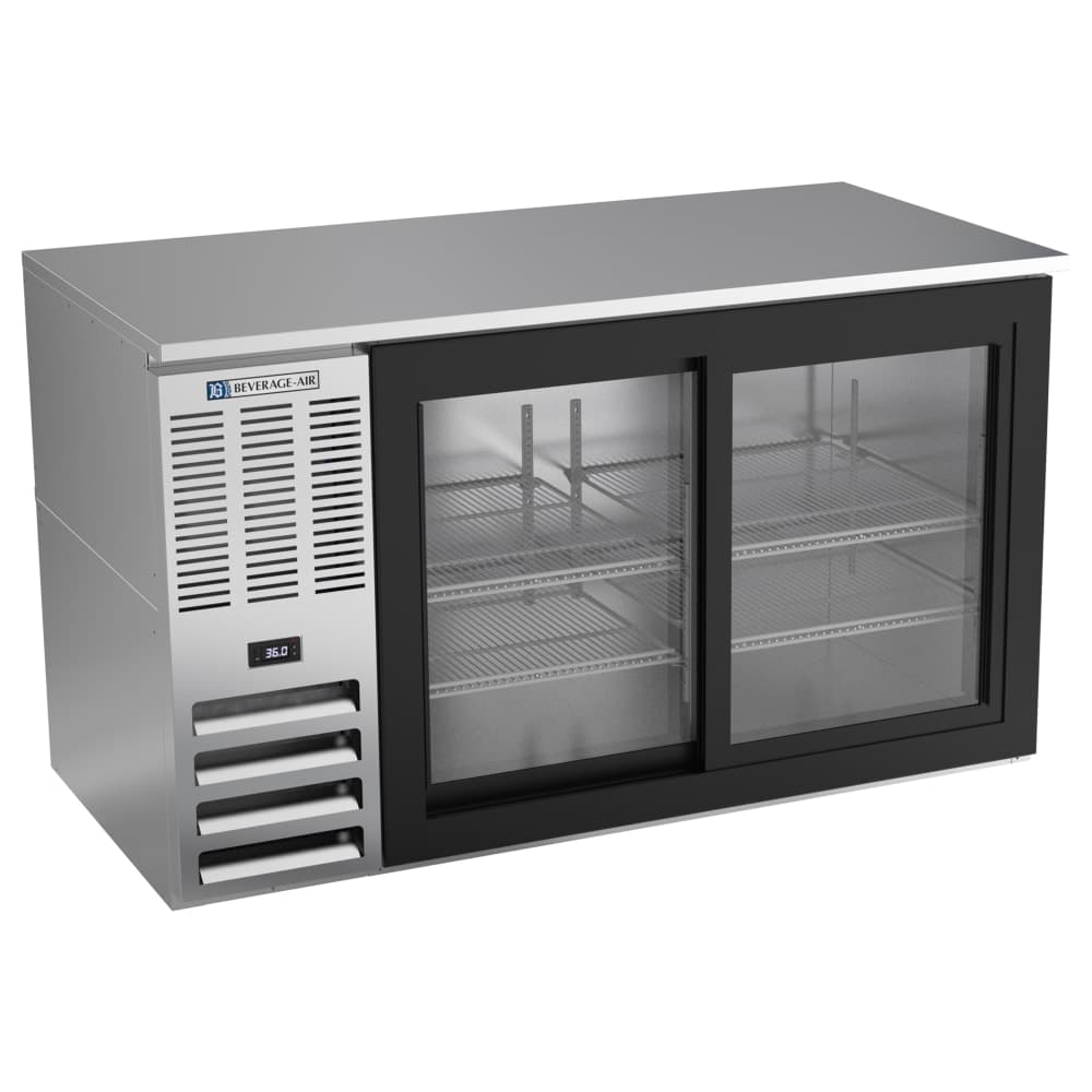 Beverage-Air BB58HC-GS-S 58" Bar Refrigerator - 2 Sliding Glass Doors, Stainless, 115v